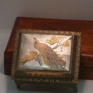 Vintage Peacock Engraved Hand Wind Small Music Box